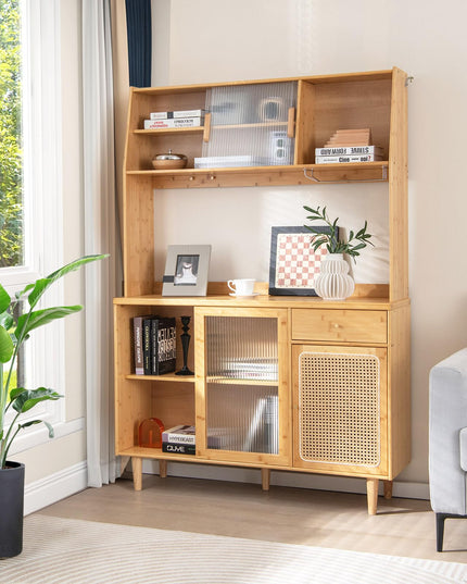 Giantex Pantry Cabinet 69" Bamboo Hutch Cabinet with Storage