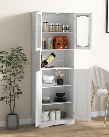 Giantex 64.5" Tall Bathroom Cabinet, Pantry Cabinet with Tempered Glass Doors, Adjustable Shelves