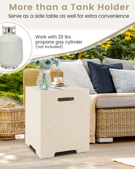 Giantex 42" Propane Fire Pit Set - 2-Piece Outdoor Gas Fire Pit Table w/Hideaway Tank Cover, 50,000 BTU Terrazzo Fire Table for Outside