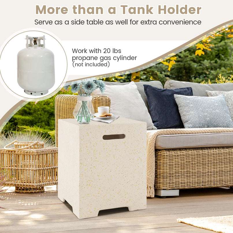 Giantex 42" Propane Fire Pit Set - 2-Piece Outdoor Gas Fire Pit Table w/Hideaway Tank Cover, 50,000 BTU Terrazzo Fire Table for Outside