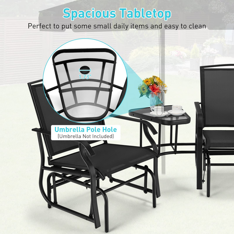 Chaises planeur d'extérieur Giantex avec table et trou pour parasol
