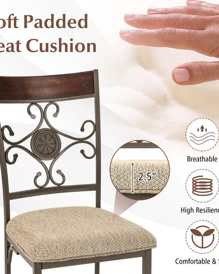 Giantex Upholstered Dining Chair Set, Vintage Metal Dining Chairs with Soft Padded Seat Cushion