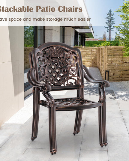 Giantex Patio Chairs Set of 2, Easy Assembly Stackable Cast Aluminum Outdoor Chairs with Armrest & Adjustable Footpads