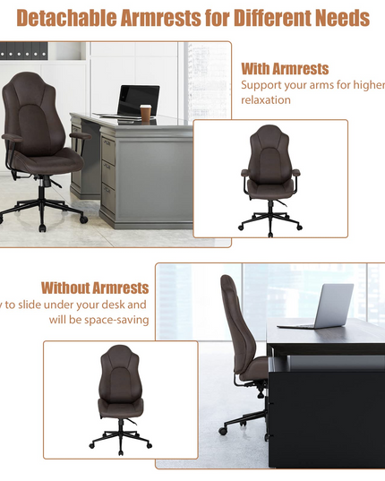 Ergonomic Leathaire Task Chair with Comfortable Padded Seat & Detachable Armrests
