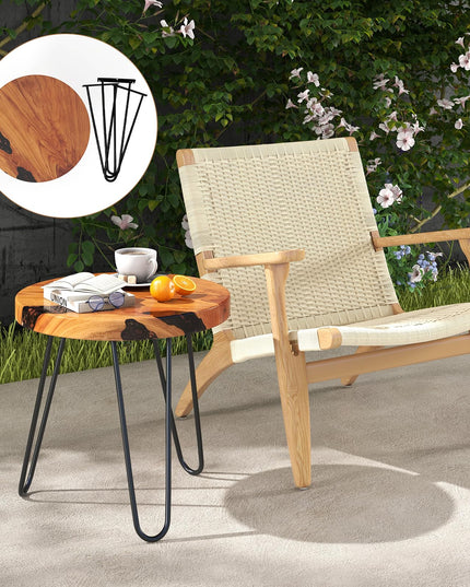 Giantex Outdoor Side Table Teak Wood - 20” Round End Table with Epoxy Resin Tabletop