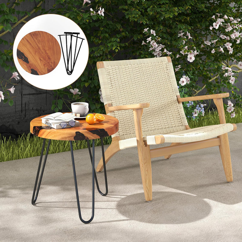 Giantex Outdoor Side Table Teak Wood - 20” Round End Table with Epoxy Resin Tabletop