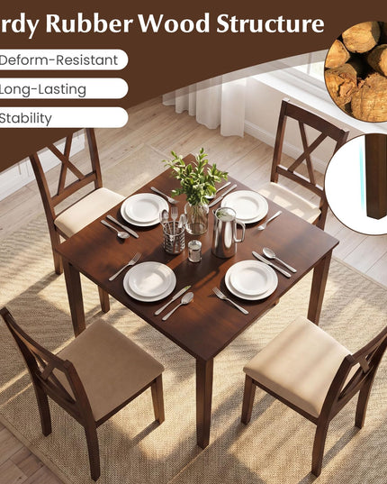 Giantex 35.5" Square Kitchen Table with Solid Rubber Wood Legs