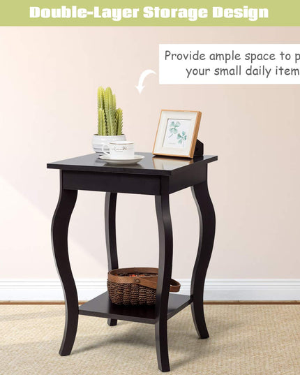 16" End Table W/Storage & Shelf Curved Legs Home Furniture for Living Room