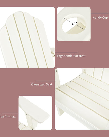 Adirondack Chair with Side Table, Outdoor Fire Pit Chair Set with End Table, White