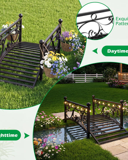 Giantex 3.3 FT Metal Garden Bridge with Powder-Coated Finish & Scrollwork Rails