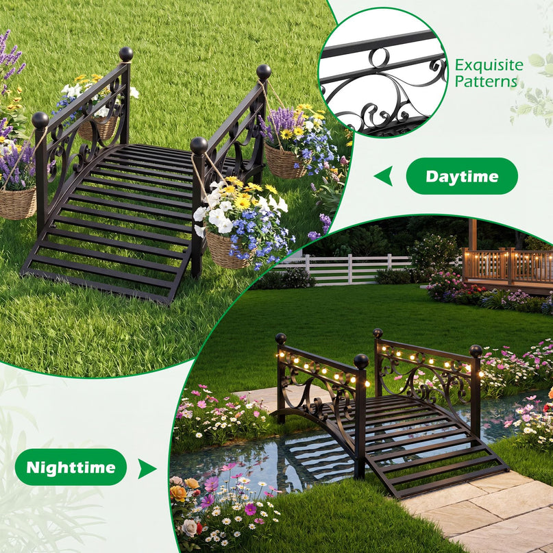 Giantex 3.3 FT Metal Garden Bridge with Powder-Coated Finish & Scrollwork Rails