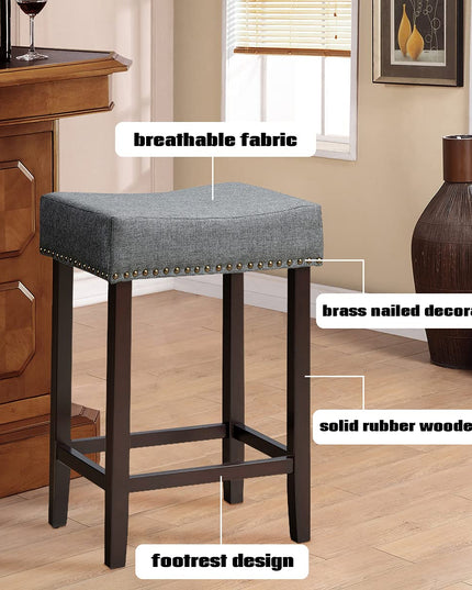 Giantex Backless Counter Height Stools with Brass Nail Head Studs
