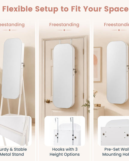 CHARMAID 3-in-1 Jewelry Cabinet Standing, Wall Mount & Over the Door