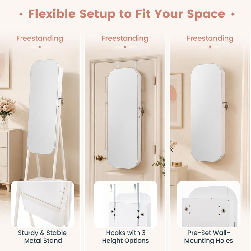 CHARMAID 3-in-1 Jewelry Cabinet Standing, Wall Mount & Over the Door
