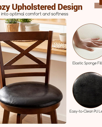 Giantex Swivel Bar Stools Set with PU Faux Leather Upholstered Seat