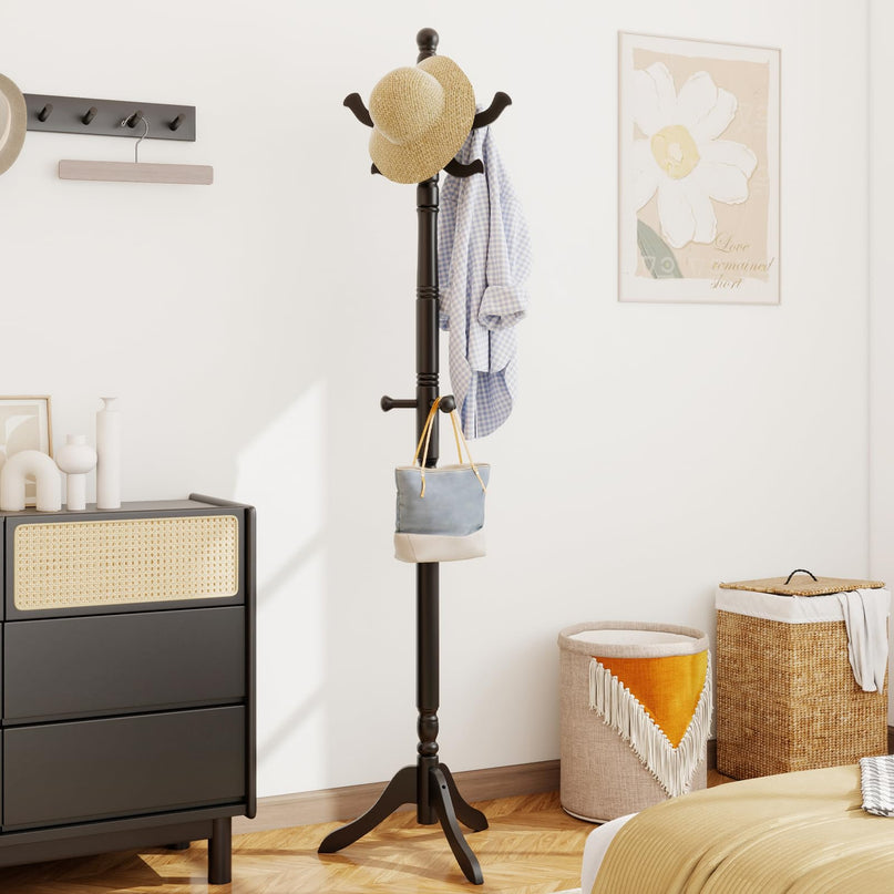 Giantex Solid Wood Coat Rack with 3 Adjustable Heights and 11 Hooks