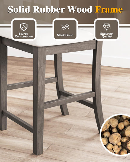 Giantex Wood Bar Stools Set of 2/4, 24" Counter Height Bar Stools w/Cross Back & Linen Fabric Upholstered Seat