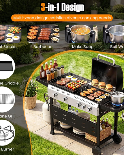 GIANTEX 5-Burner 48,000 BTU Propane Gas Grill and Griddle Combo with Side Burner