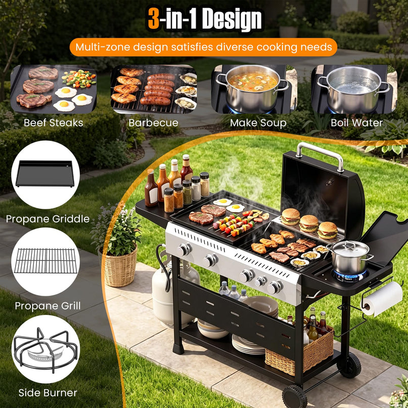 GIANTEX 5-Burner 48,000 BTU Propane Gas Grill and Griddle Combo with Side Burner