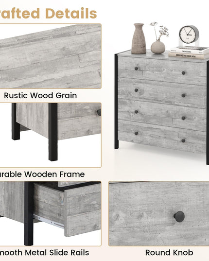 Giantex Dresser for Bedroom with 4 Storage Drawers - Modern Chest of Drawers