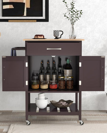 Giantex Rolling Kitchen Island Cart, Mobile Serving Cart with Drawer, 2-Door Storage Cabinet, Storage Shelf