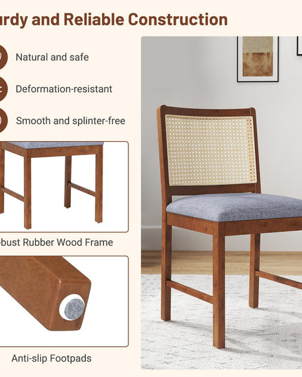 Giantex Rattan Dining Chairs Set of 2/4, Modern Upholstered Kitchen Chairs w/Rubber Wood Frame