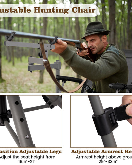 Giantex 360° Swivel Hunting Chair with Gun Rest, Adjustable Armrests, Telescopic Legs, All-Terrain Duck Feet