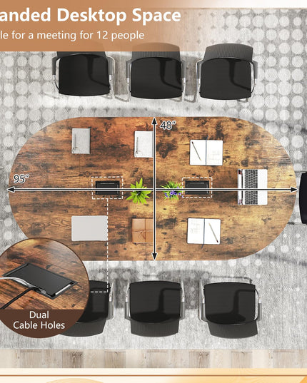 Giantex 95" Conference Table Large Oval Meeting Table for 10-12 People