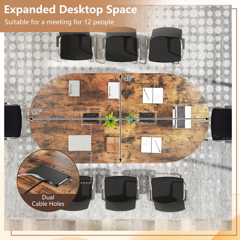 Giantex 95" Conference Table Large Oval Meeting Table for 10-12 People