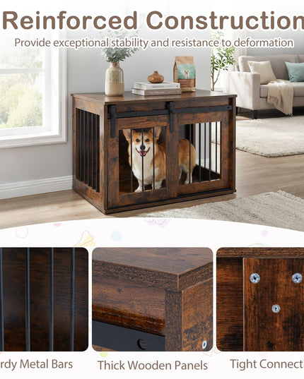 GIANTEX 80cm Dog Crate Furniture with Sliding Barn Door