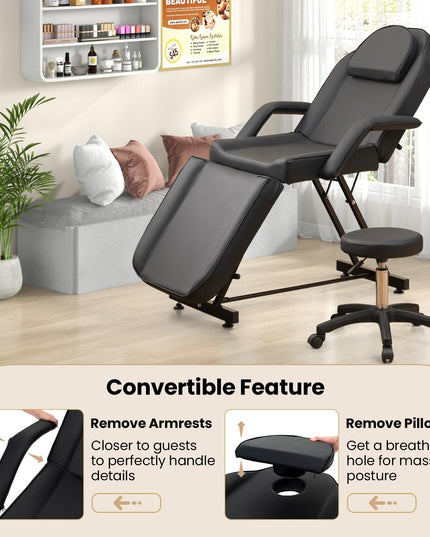 Giantex 73" Facial Chair with Hydraulic Stool, Tattoo Chair with with Adjustable Backrest & Legrest