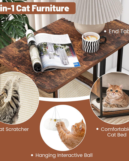 Giantex Cat Scratcher Side Table, C-Shaped End Table with Cat Scratching Board