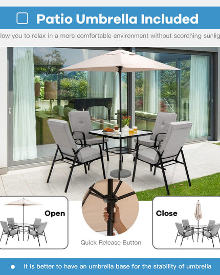 Giantex 6 Piece Outdoor Table and Chairs Set, Patio Dining Set with Umbrella