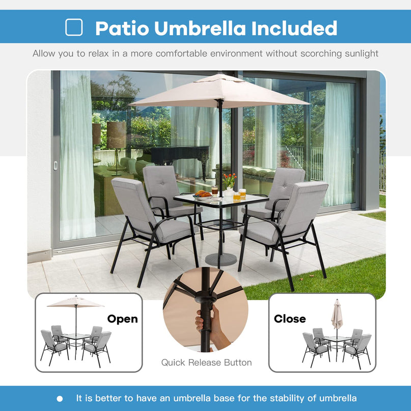 Giantex 6 Piece Outdoor Table and Chairs Set, Patio Dining Set with Umbrella