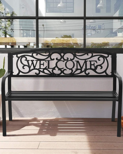 Giantex Garden Bench, Antique Metal Outside Bench w/Warm Welcome Pattern