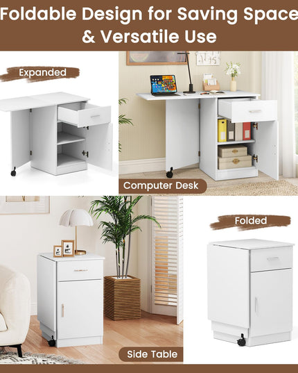 Giantex Folding Computer Desk with Drawer for Small Spaces