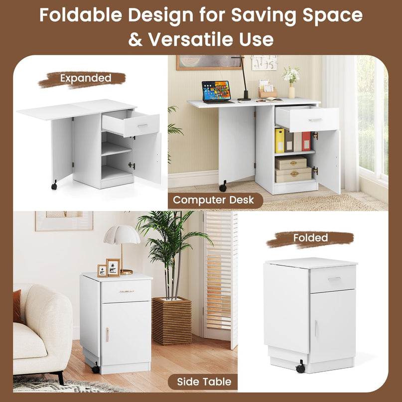 Giantex Folding Computer Desk with Drawer for Small Spaces