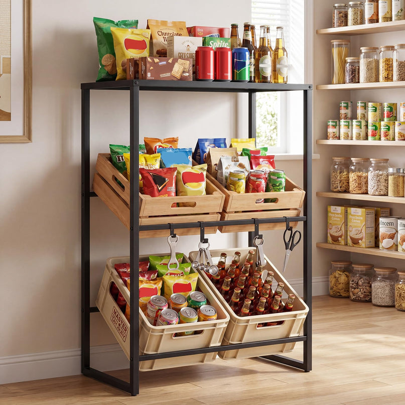 Giantex 3-Tier Drink Crate Rack | Heavy-duty Metal Storage Rack with Shelf