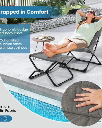 Giantex Patio Folding Chairs with Footrest, Outdoor Lounge Chair with Removable Cushion