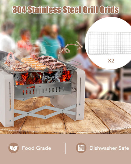 Giantex Portable Charcoal Grill - 15" Small Barbecue Grill, Folding BBQ Grill with Removable Grill Grids & Charcoal Box