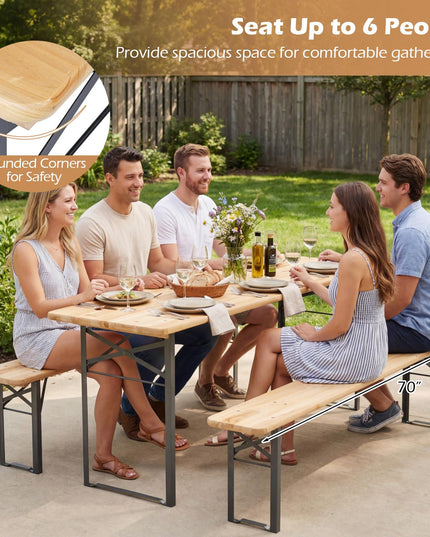 Giantex 3-Piece Folding Solid Wood Picnic Table with Benches Set for 4 (70")