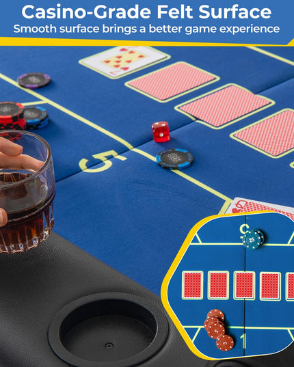 Giantex 72" Poker Table Foldable, 8 Player Folding Card Board Game Table w/ 8 Cup Holders