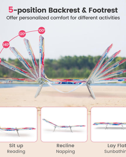 Chaise longue de patio Giantex colorée avec sangle de transport à 5 positions et cadre métallique