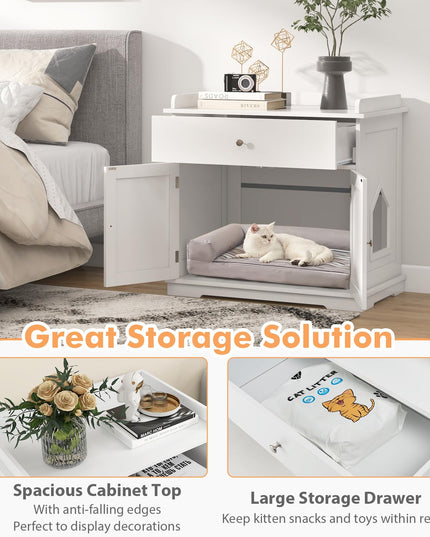 Giantex Cat Litter Box Enclosure - Cat Washroom Hidden Furniture with Large Drawer