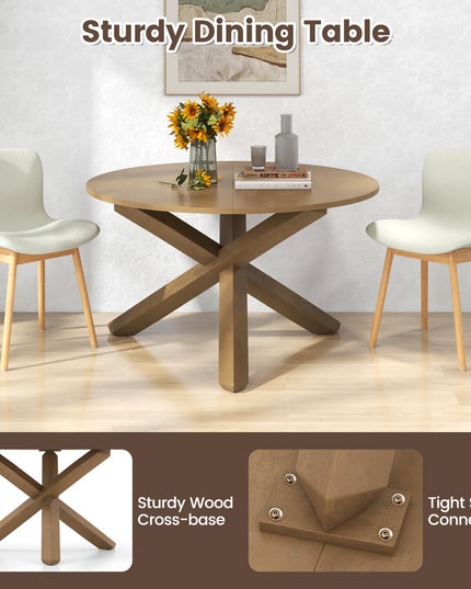 Giantex 47" Round Dining Table, Mid Century Modern Round Kitchen Table w/Solid Acacia Wood Legs, Adjustable Foot Pads