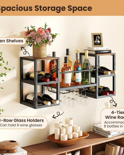 Giantex Wine Rack Wall Mounted with 3 Glass Holders