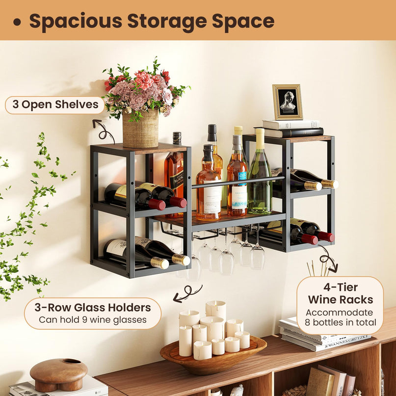 Giantex Wine Rack Wall Mounted with 3 Glass Holders