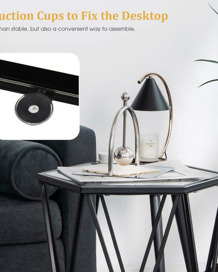 Giantex End Table w/Glass Top, Metal Frame, Small Coffee Accent Table for Small Space( 16" x 13.5" x 24")