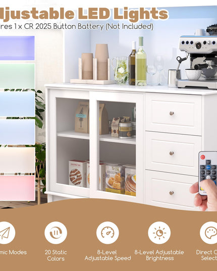 Giantex 73" Kitchen Pantry Storage Cabinet, Hutch Cabinet with LED Lights & Power Outlet, Kitchen Buffet Cabinet w/Wine Glass Racks