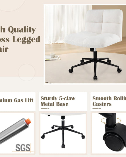 Giantex Criss Cross Chair with Wheels, Faux Fur Cross Legged Office Chair, Armless Wide Desk Chair